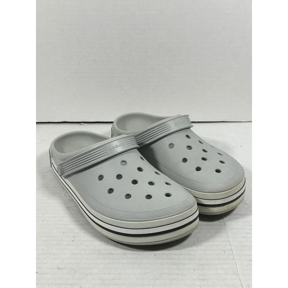 Crocs Crocband Logo Mania Clogs Light Grey Mens 9 Womens 11 Platform Sandals